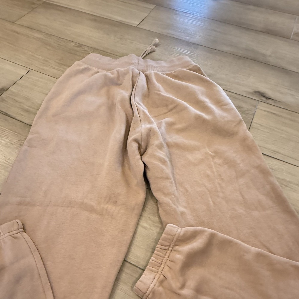 Nike Mid Rise Sweatpants Size S Tan Beige Swoosh Joggers Athleisure Comfort - Picture 4 of 7